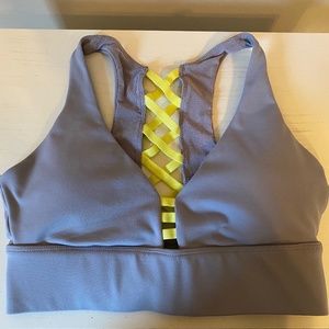 Fabletics Gray and Yellow Sports Bra (Small)